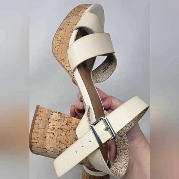 Lane Bryant Dream Cloud Cross-Front Faux Leather Platform Block Heel Beige 10.5W - Picture 4 of 16